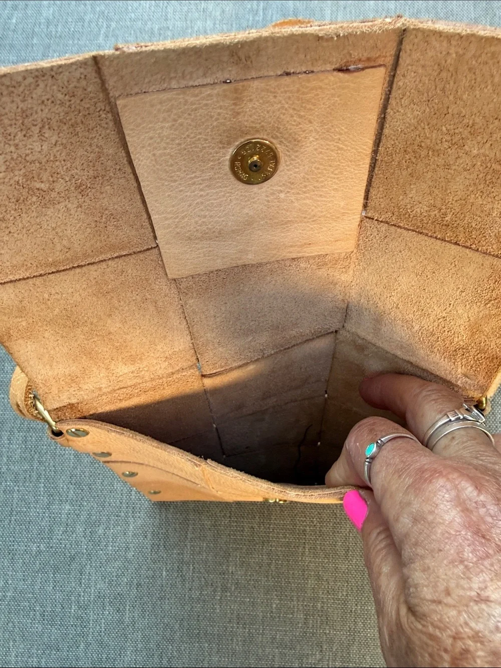 Handmade Leather Crossbody Bag - Natural with Brass
